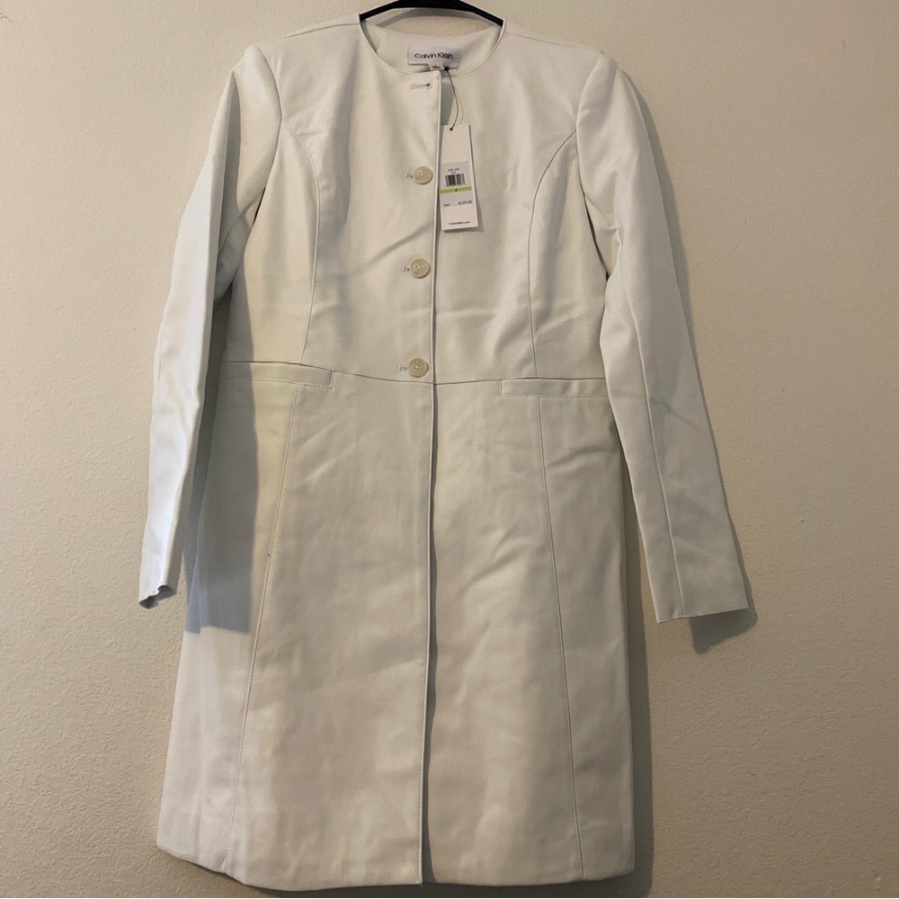 Calvin Klein Women's Mid Button Up Faux Leather / Polyester White Blazer Size 4